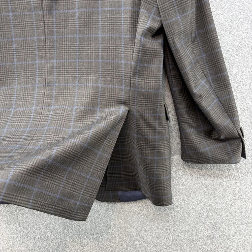 Peter Millar Blazer Mens 46T Gray Blue Plaid Wool Sport Coat Jacket Made Canada